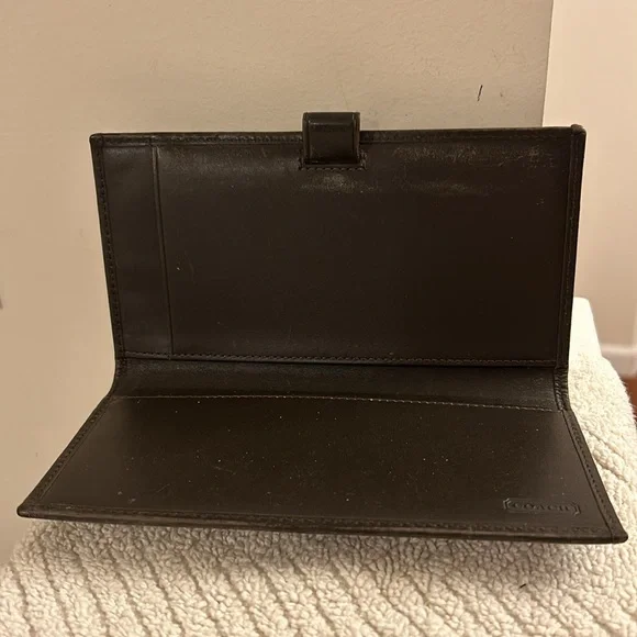 Vintage Coach Brown Signature Checkbook Cover Leather Trim with Pen Loop EUC - Picture 3 of 16